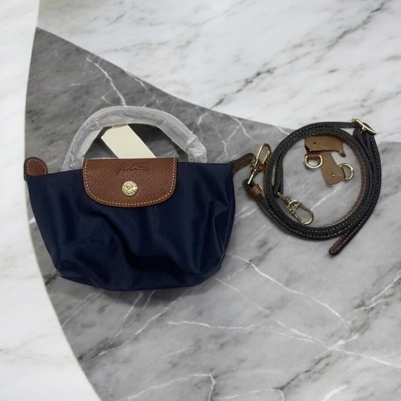 Longchamp Dark Blue and Brown Mini Bag - Picture 1 of 5